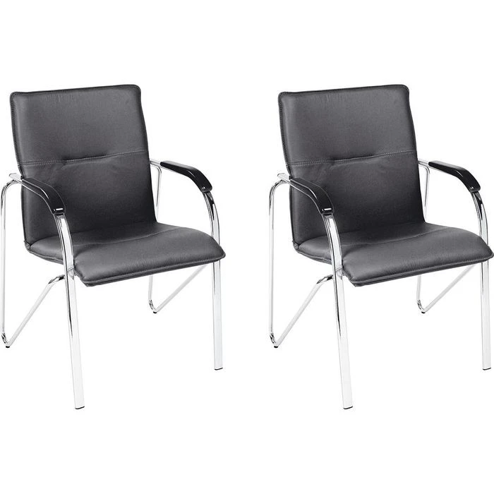 Nowy-Styl Samba Besucherstuhl 2 Stück, Spaltleder Schwarz, Vierfußstuhl Stapelbar, Mit Armlehnen 3 Nowy-Styl Samba Besucherstuhl 2 Stück, Spaltleder Schwarz, Vierfußstuhl Stapelbar, Mit Armlehnen