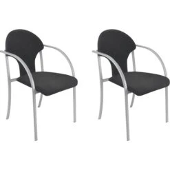 Nowy-Styl Visa Alu Besucherstuhl 2 Stück, Stoff Schwarz, Vierfußstuhl Stapelbar, Mit Armlehnen