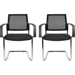 Topstar BtoB 20, Besucherstuhl 2 Stück, Stoff/Netz Schwarz, Freischwinger Stapelbar, Mit Armlehnen