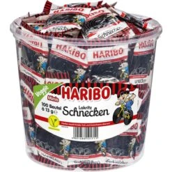 Haribo Lakritz Lakritzschnecken, 100 Minibeutel, 1,3kg, Dose