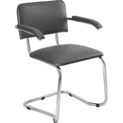 Nowy-Styl Sylwia S Arm Besucherstuhl, Kunstleder Schwarz, Freischwinger Stapelbar, Mit Armlehnen