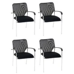 Mendler Besucherstuhl Tulsa, 47806, Stapelbar, Armlehnen, Vierfußstuhl, Stoff, Schwarz, 4 Stück